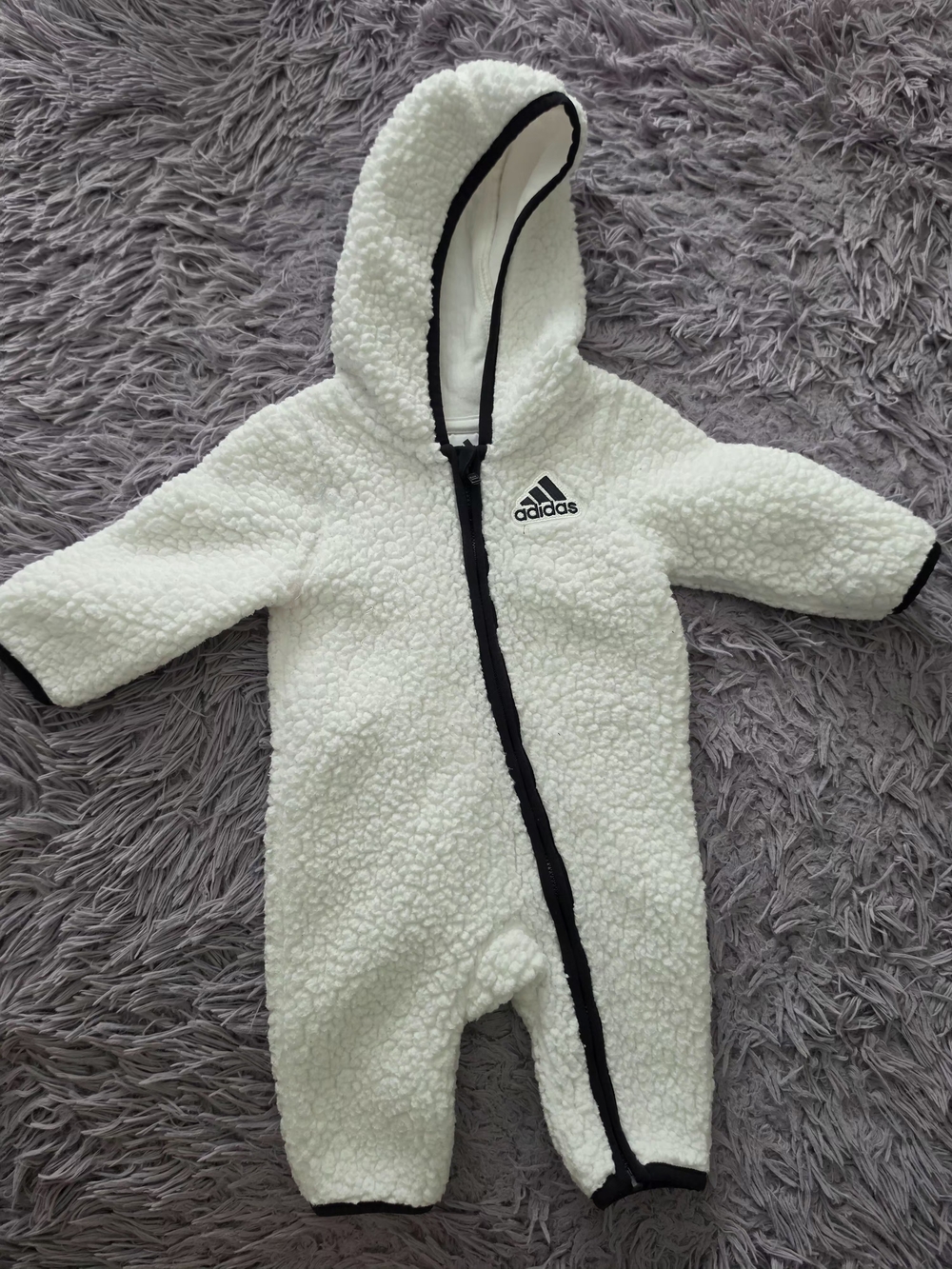 adidas White Sherpa Fleece Hooded One-Piece for Baby